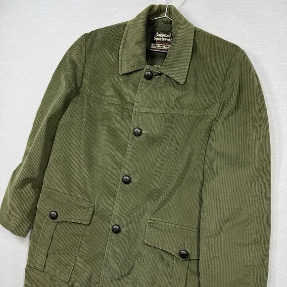 Vintage Sears Oakbrook Sportswear Corduroy Jacket Small Green Lined Flap Pockets